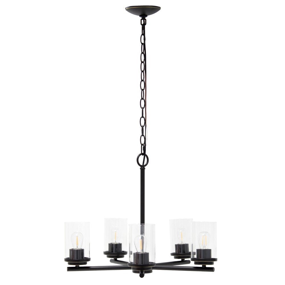 Bronze And Clear Chandelier Five Light Iron Ceiling Light With Clear Shades