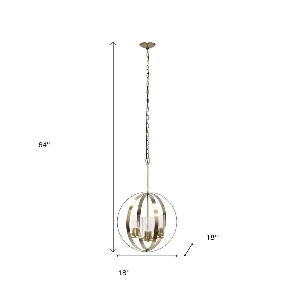 Antiqued Brass And Clear Sphere Three Light Iron Ceiling Light With Antiqued Brass And Clear Shades