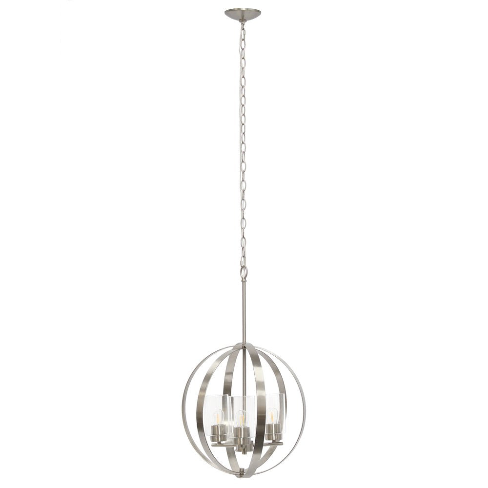 Nickel And Clear Sphere Three Light Iron Ceiling Light With Nickel And Clear Shades