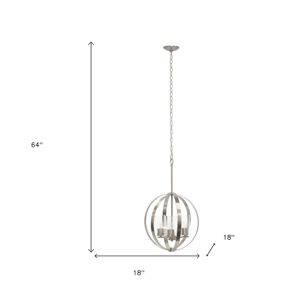 Nickel And Clear Sphere Three Light Iron Ceiling Light With Nickel And Clear Shades