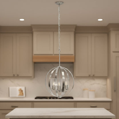 Nickel And Clear Sphere Three Light Iron Ceiling Light With Nickel And Clear Shades