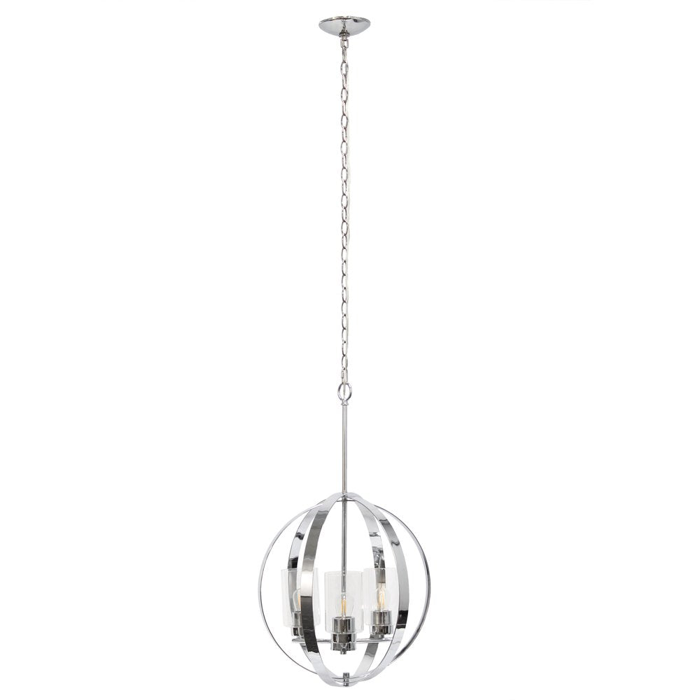 Silver And Clear Sphere Three Light Iron Ceiling Light With Silver And Clear Shades