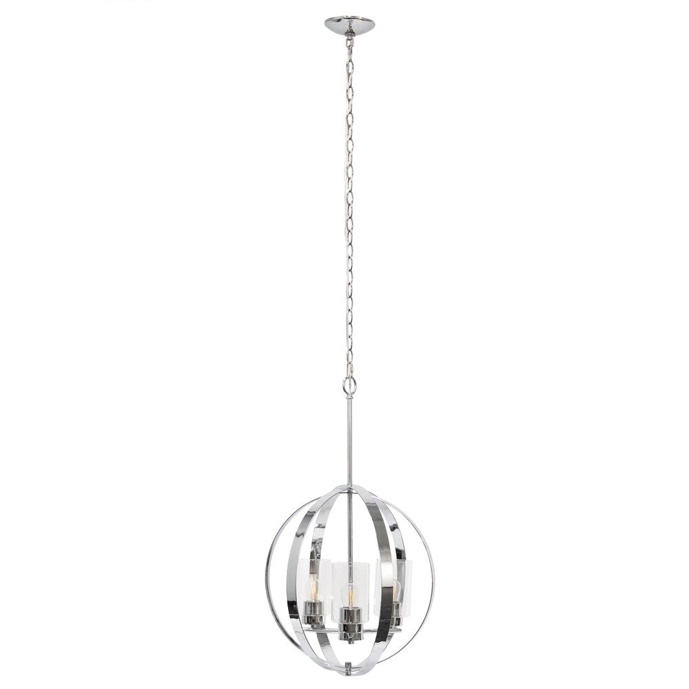 Silver And Clear Sphere Three Light Iron Ceiling Light With Silver And Clear Shades
