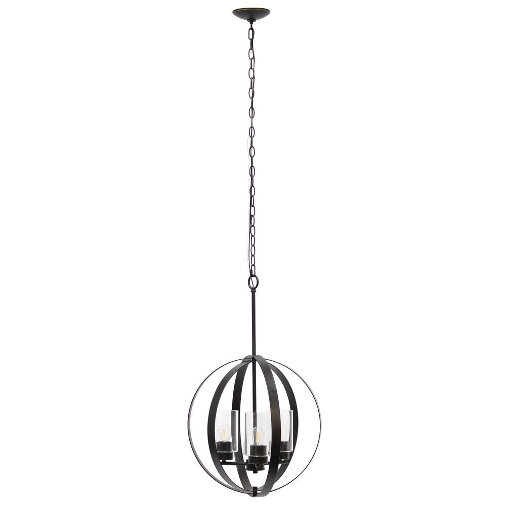 Bronze And Clear Sphere Three Light Iron Ceiling Light With Clear Shades