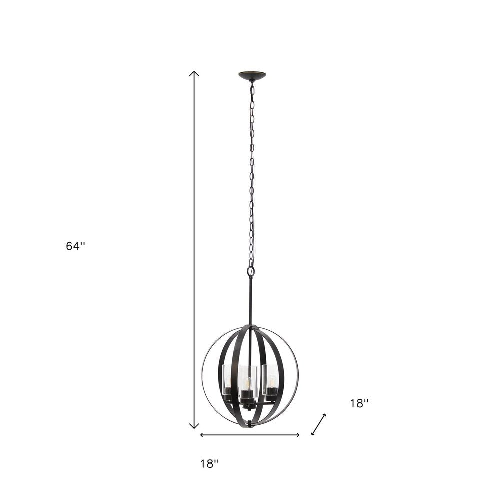 Bronze And Clear Sphere Three Light Iron Ceiling Light With Clear Shades