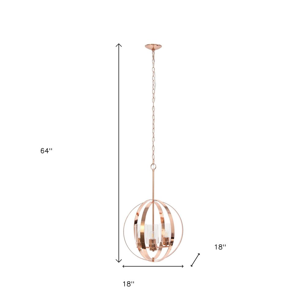 Rose Gold And Clear Sphere Three Light Iron Ceiling Light With Clear Shades