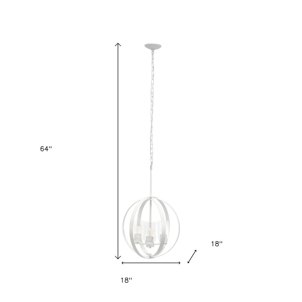 White And Clear Sphere Three Light Iron Ceiling Light With Clear Shades