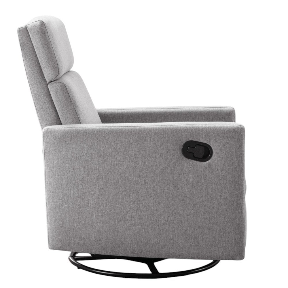 26" Gray Tufted Linen Gliding Swivel Manual Rocker Recliner