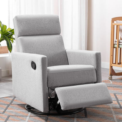 26" Gray Tufted Linen Gliding Swivel Manual Rocker Recliner