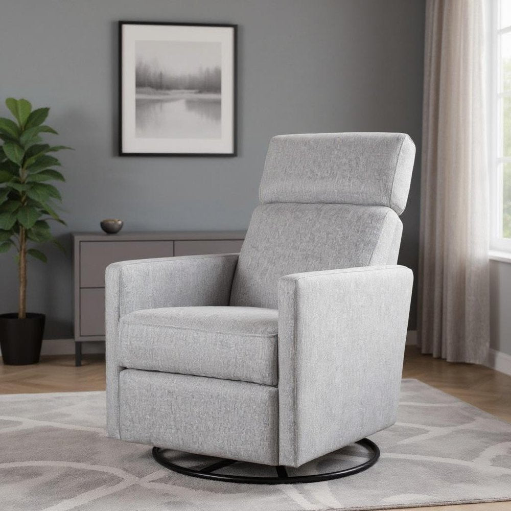 26" Gray Tufted Linen Gliding Swivel Manual Rocker Recliner