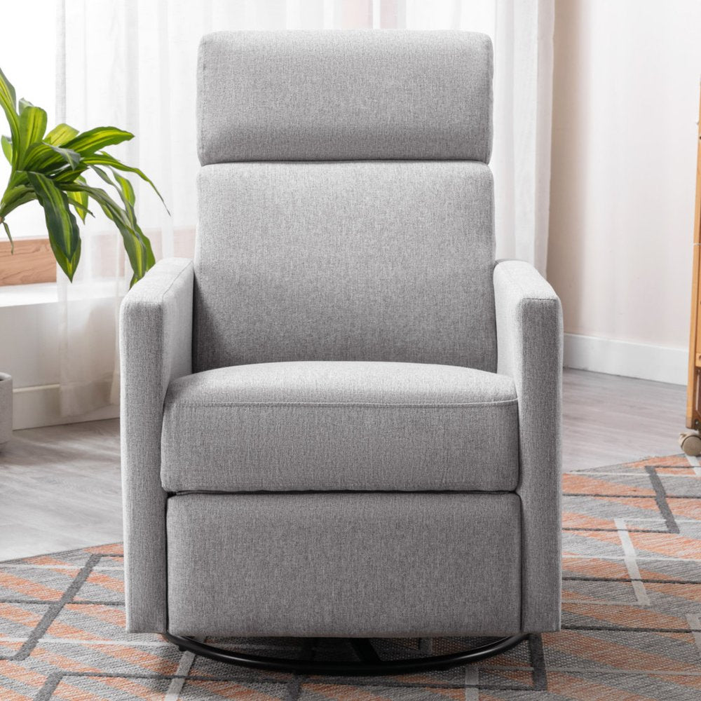 26" Gray Tufted Linen Gliding Swivel Manual Rocker Recliner