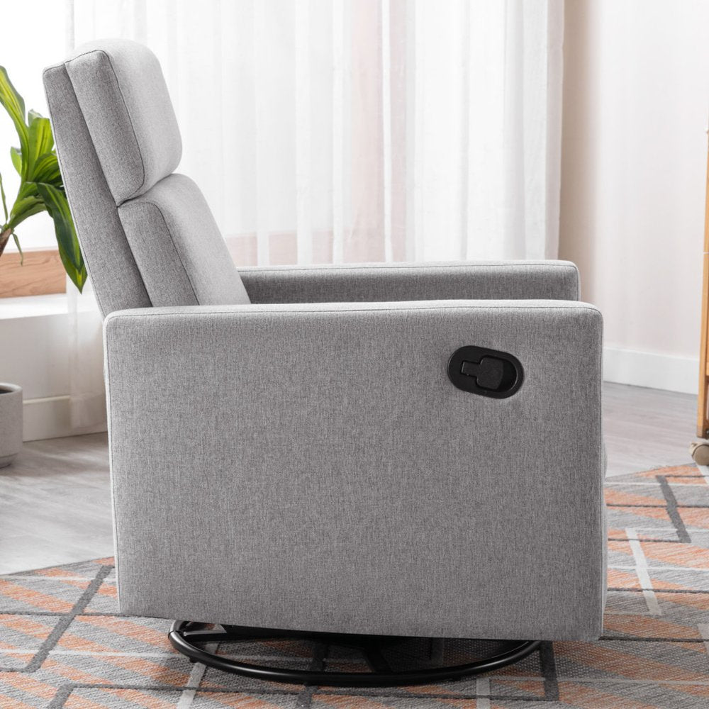 26" Gray Tufted Linen Gliding Swivel Manual Rocker Recliner