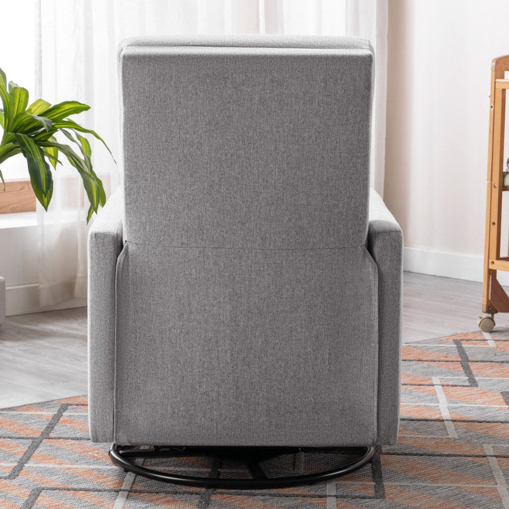 26" Gray Tufted Linen Gliding Swivel Manual Rocker Recliner