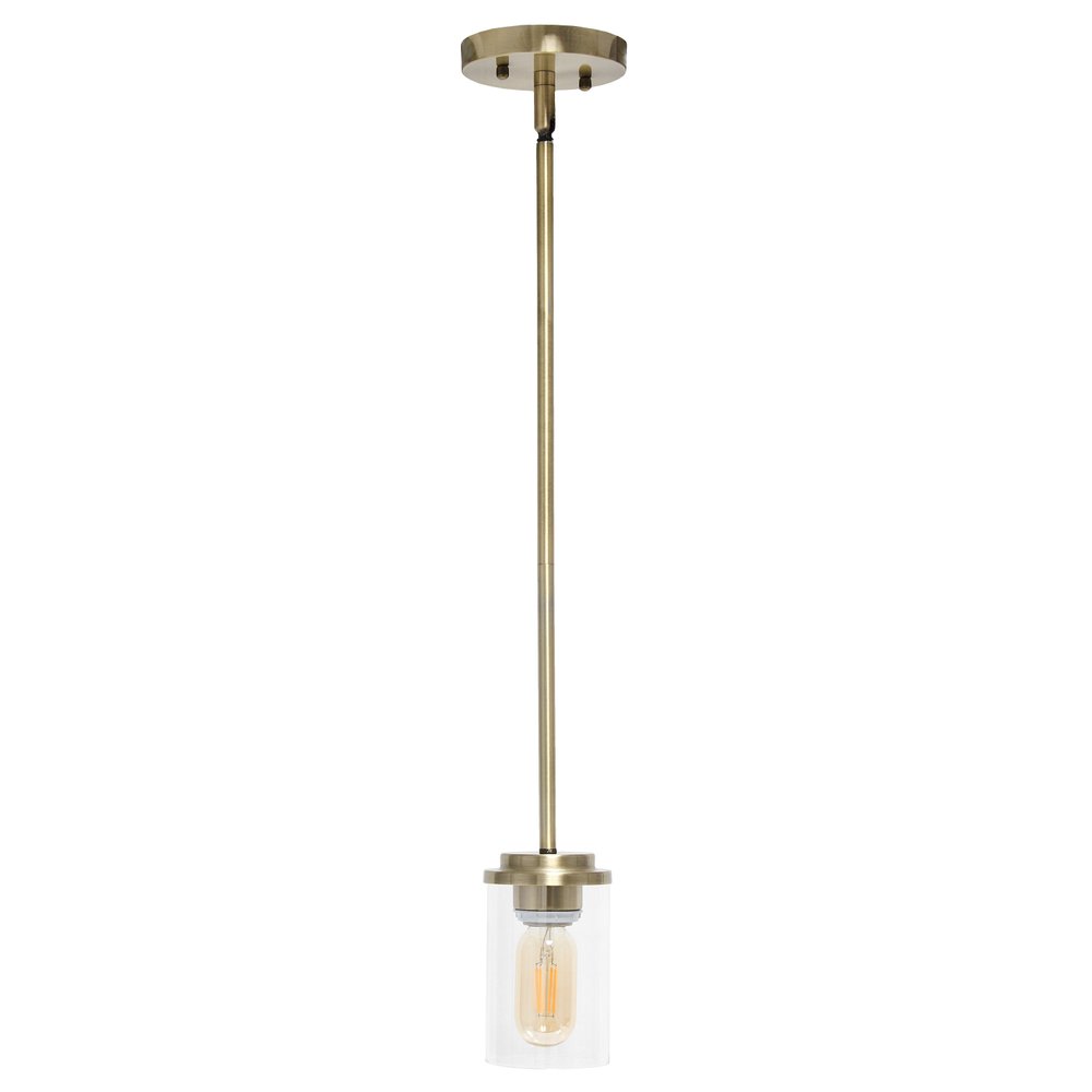Antiqued Brass And Clear Cylinder Iron Ceiling Light With Clear Shades