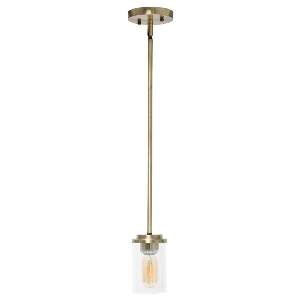 Antiqued Brass And Clear Cylinder Iron Ceiling Light With Clear Shades