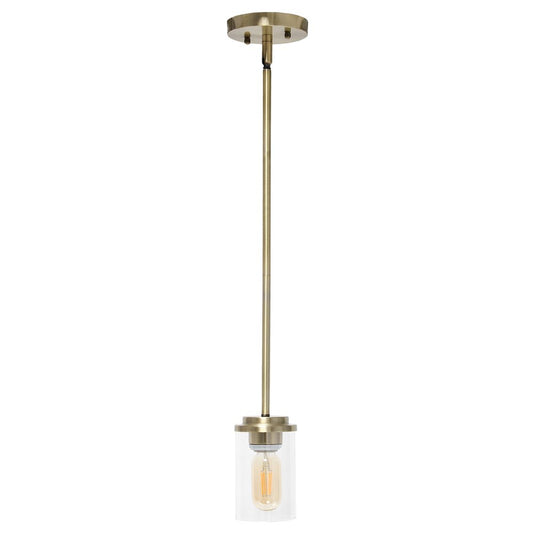 Antiqued Brass And Clear Cylinder Iron Ceiling Light With Clear Shades