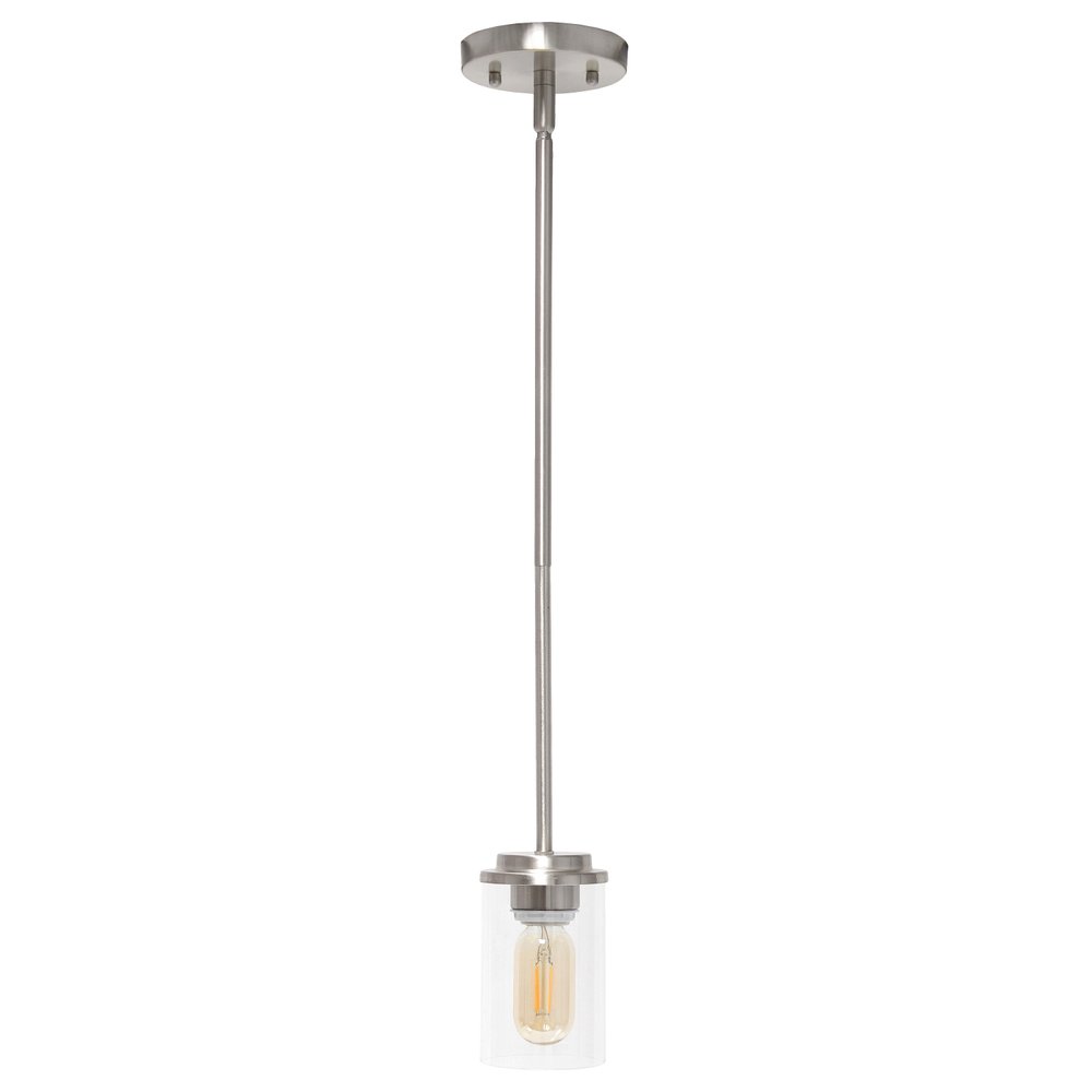 Nickel And Clear Cylinder Iron Ceiling Light With Clear Shades