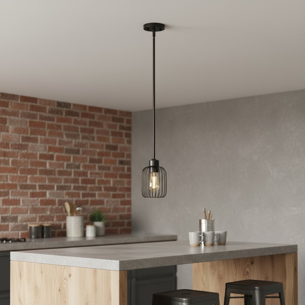 Black Caged Iron Ceiling Light With Black Shades