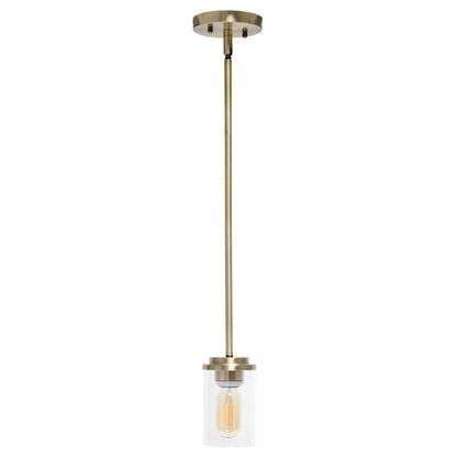Antiqued Brass And Clear Cylinder Iron Ceiling Light With Clear Shades