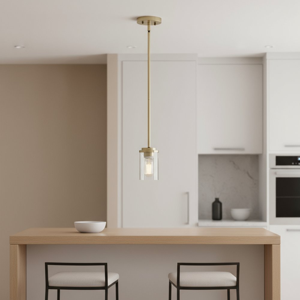 Antiqued Brass And Clear Cylinder Iron Ceiling Light With Clear Shades