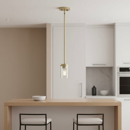 Antiqued Brass And Clear Cylinder Iron Ceiling Light With Clear Shades