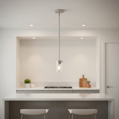 Nickel And Clear Cylinder Iron Ceiling Light With Clear Shades