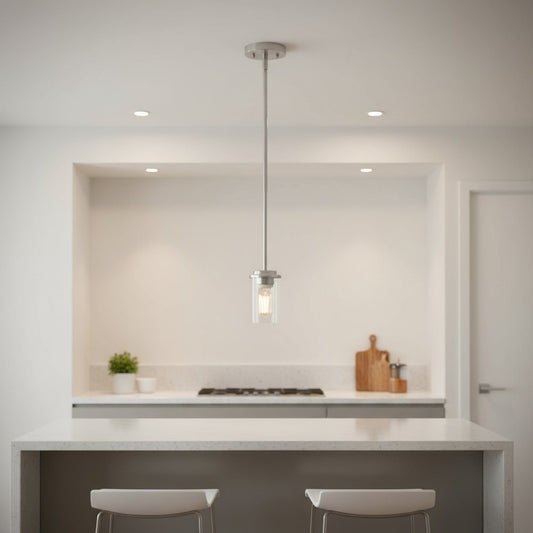 Nickel And Clear Cylinder Iron Ceiling Light With Clear Shades