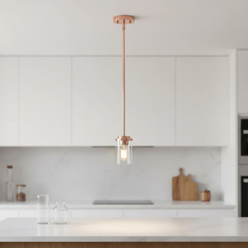Rose Gold And Clear Cylinder Iron Ceiling Light With Clear Shades