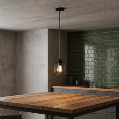 Black Caged Iron Ceiling Light With Black Shades