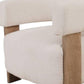 31" White and Brown Boucle and Solid Wood Arm Chair