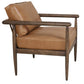 28" Brown Genuine Leather and Solid Wood Arm Chair