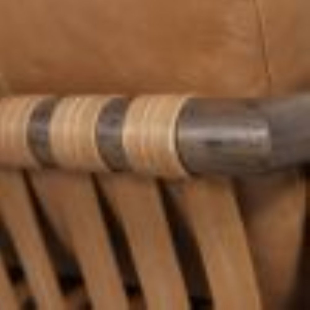 28" Brown Genuine Leather and Solid Wood Arm Chair