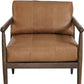 28" Brown Genuine Leather and Solid Wood Arm Chair