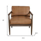 28" Brown Genuine Leather and Solid Wood Arm Chair