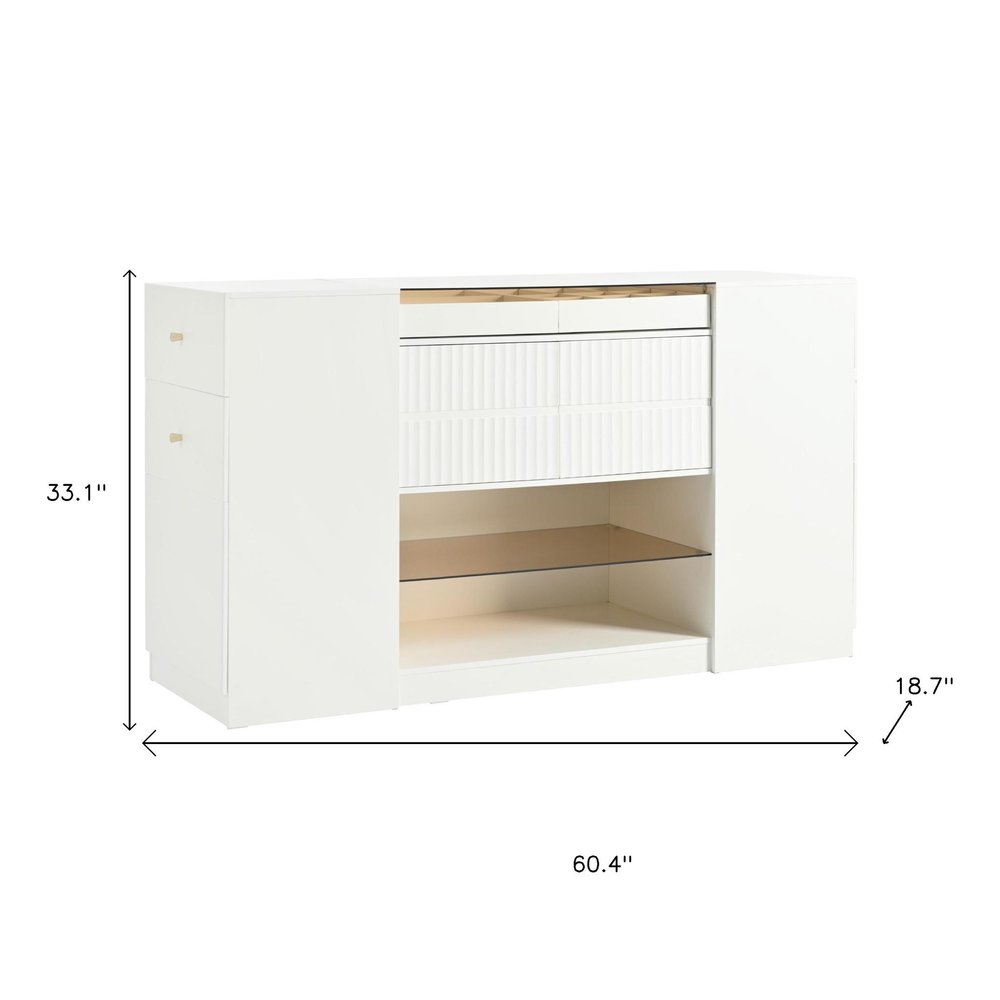33" White Wood And Glass Six Drawer Island Vanity Dresser