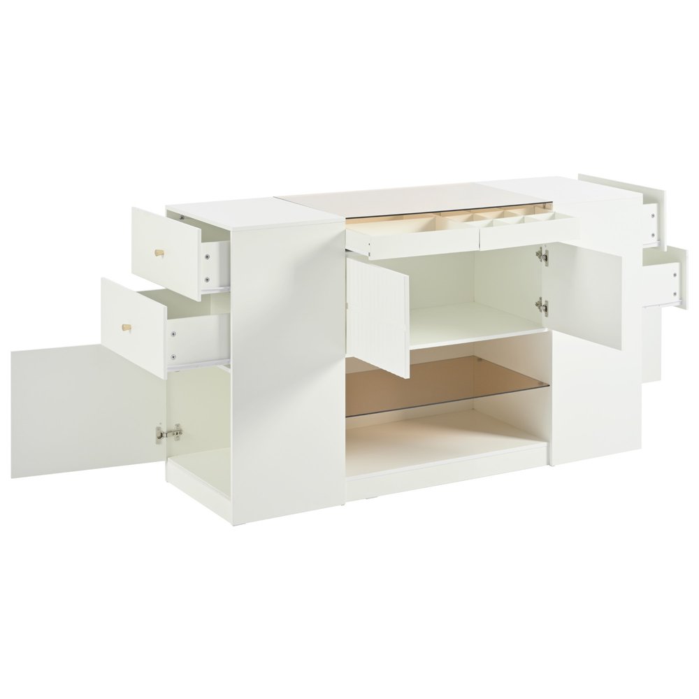 33" White Wood And Glass Six Drawer Island Vanity Dresser