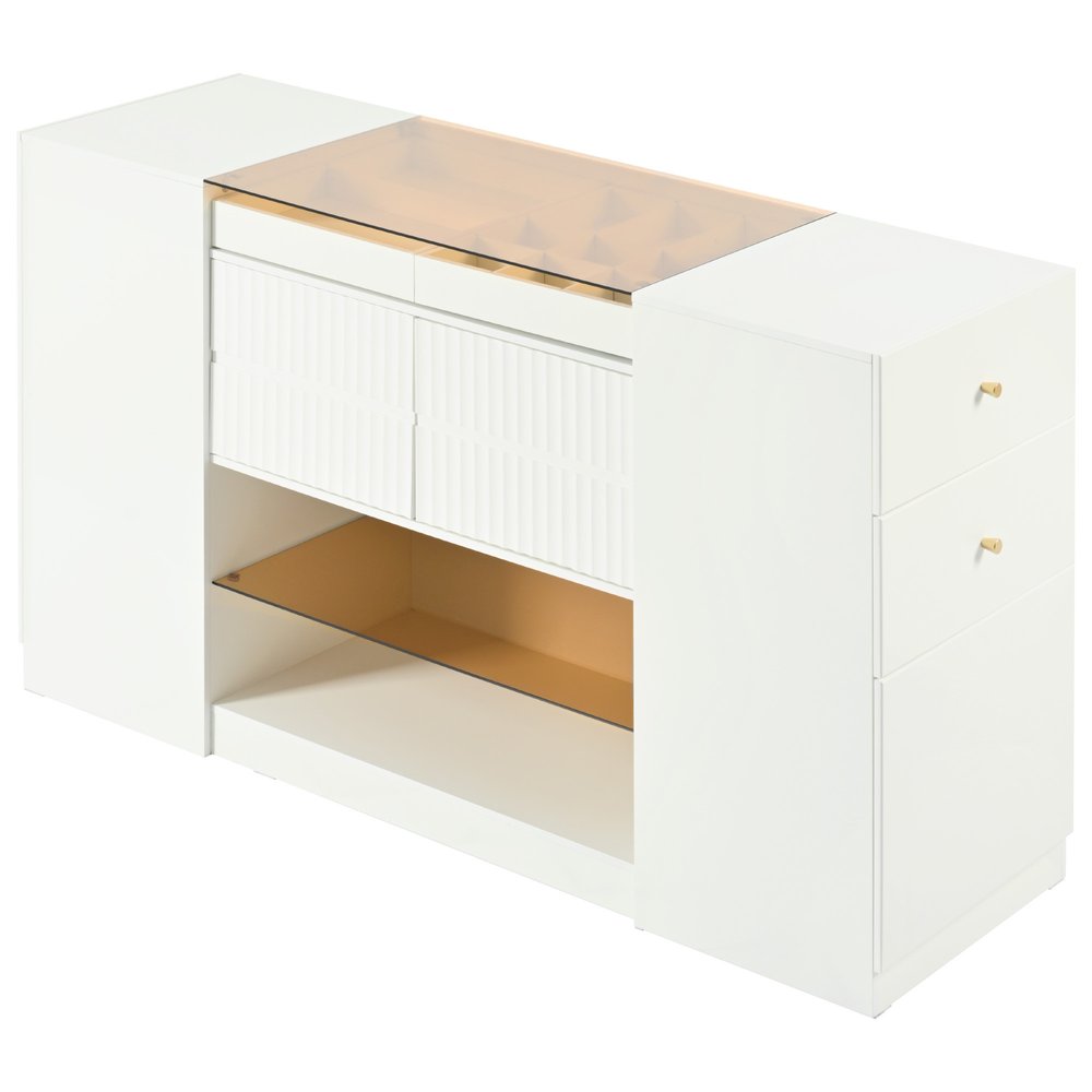 33" White Wood And Glass Six Drawer Island Vanity Dresser