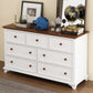 61" White And Walnut Wood Seven Drawer Captains Dresser