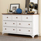 61" White And Walnut Wood Seven Drawer Captains Dresser