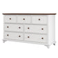 61" White And Walnut Wood Seven Drawer Captains Dresser