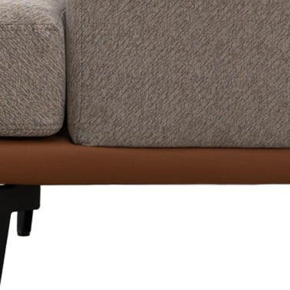 29" Beige Terra Cotta and Black Linen Upholstered Wood Barrel Chair