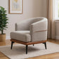 29" Beige Terra Cotta and Black Linen Upholstered Wood Barrel Chair