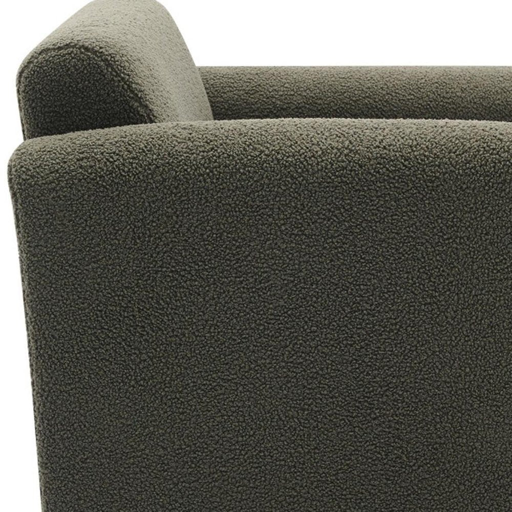31" Olive Green Boucle Upholstered Arm Chair And Toss Pillow