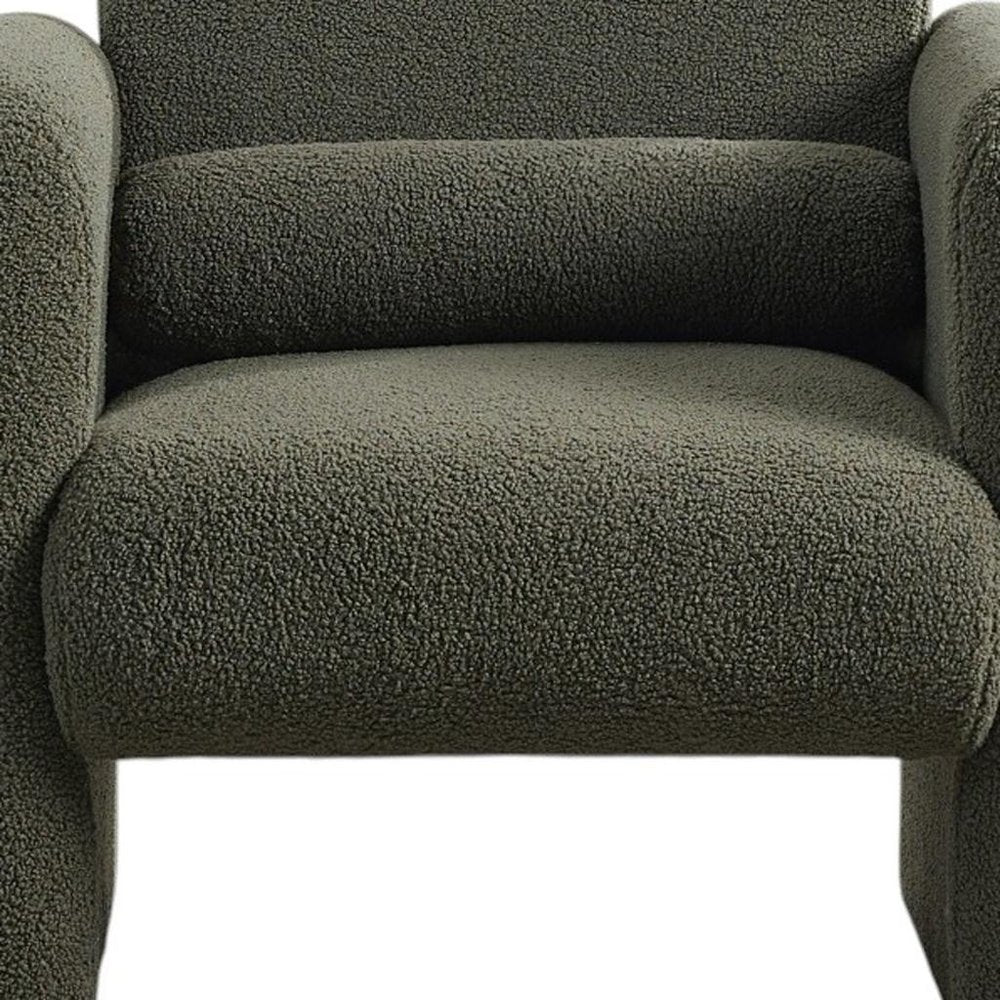31" Olive Green Boucle Upholstered Arm Chair And Toss Pillow
