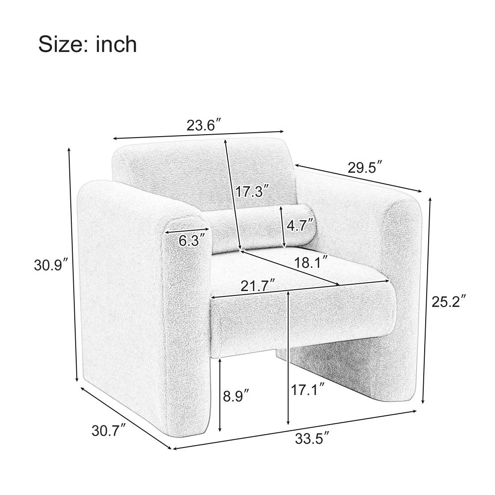 31" Olive Green Boucle Upholstered Arm Chair And Toss Pillow