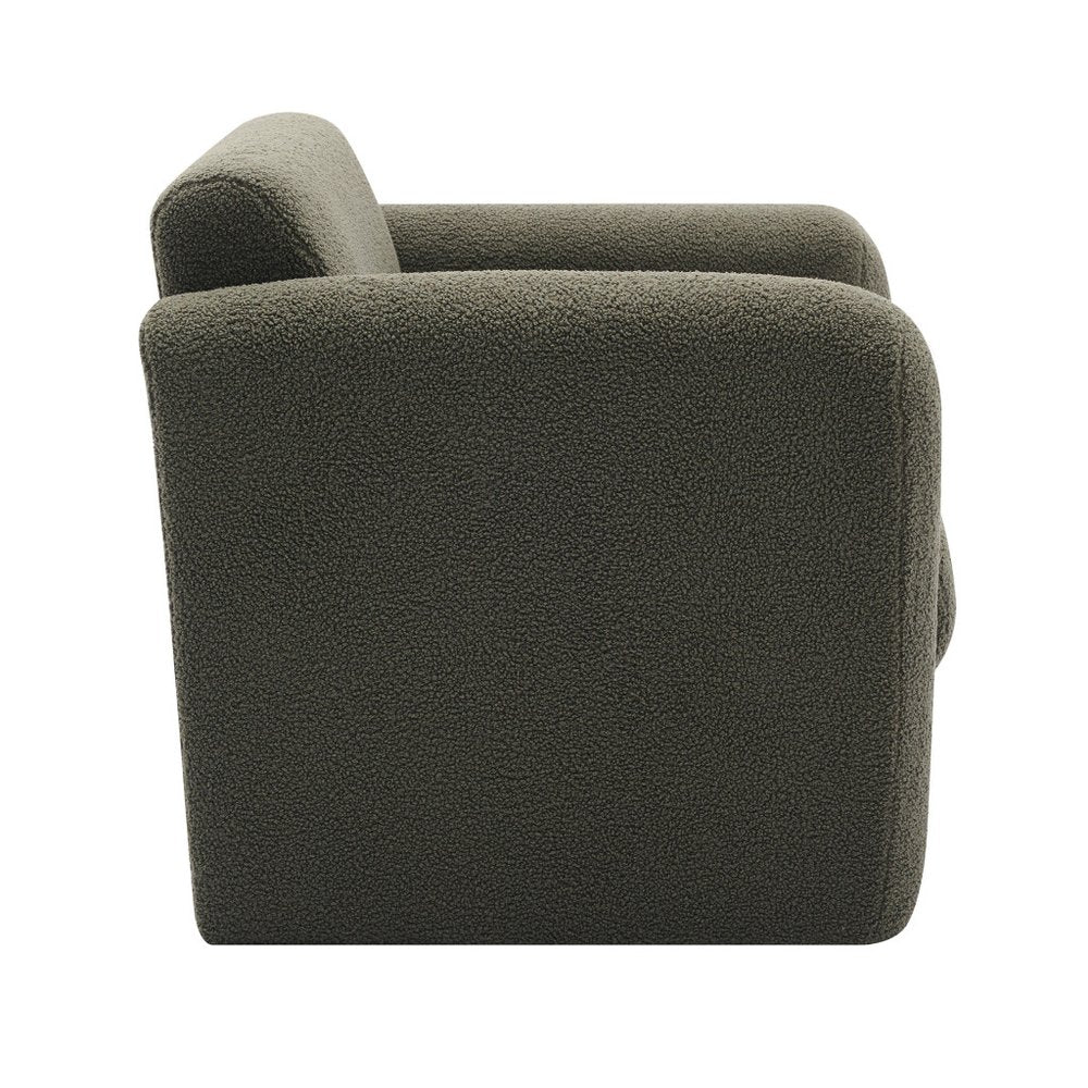 31" Olive Green Boucle Upholstered Arm Chair And Toss Pillow
