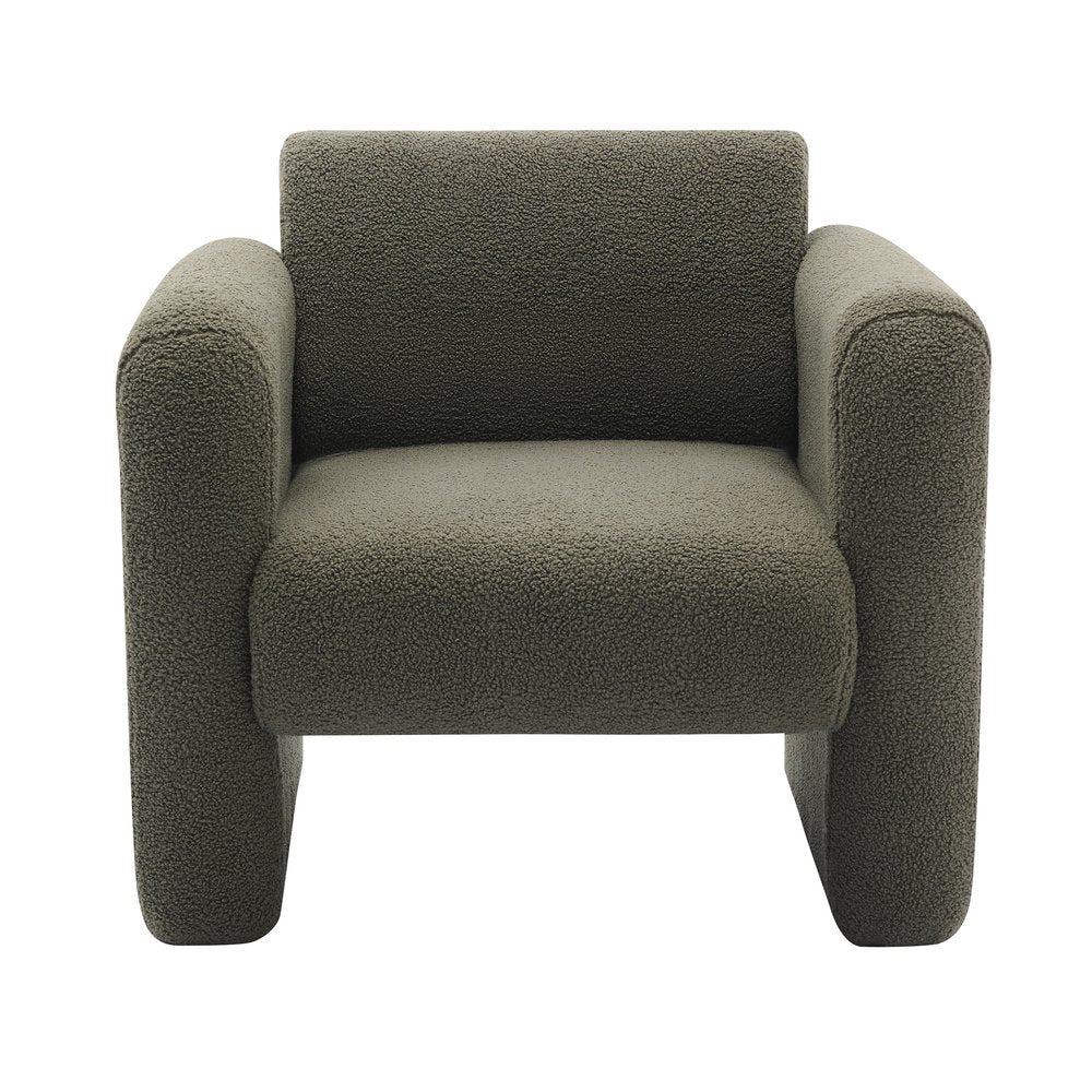 31" Olive Green Boucle Upholstered Arm Chair And Toss Pillow