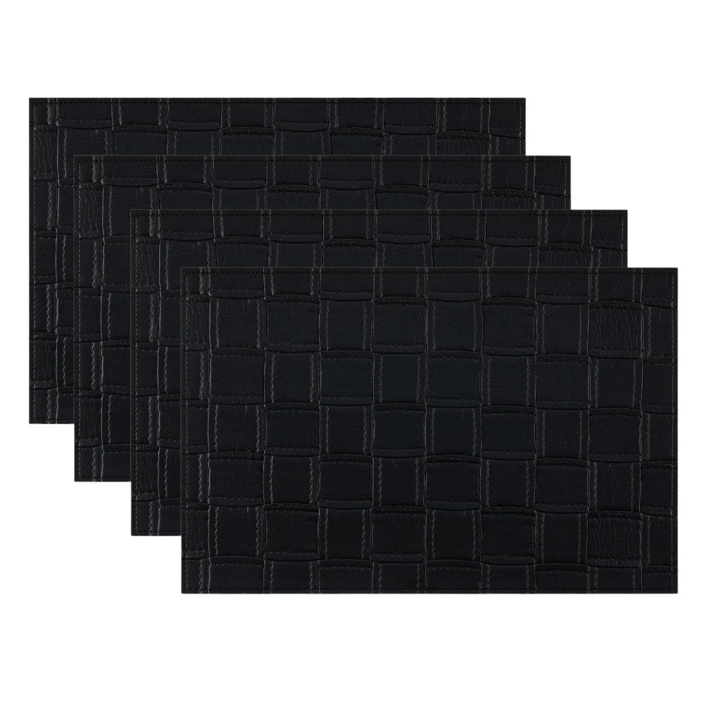 18" Set of Four Black Basketweave Faux Leather Placemats