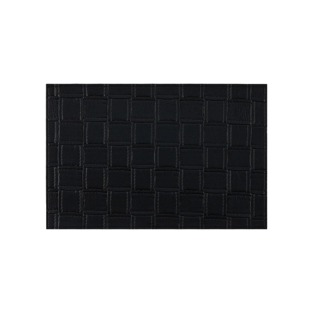 18" Set of Four Black Basketweave Faux Leather Placemats