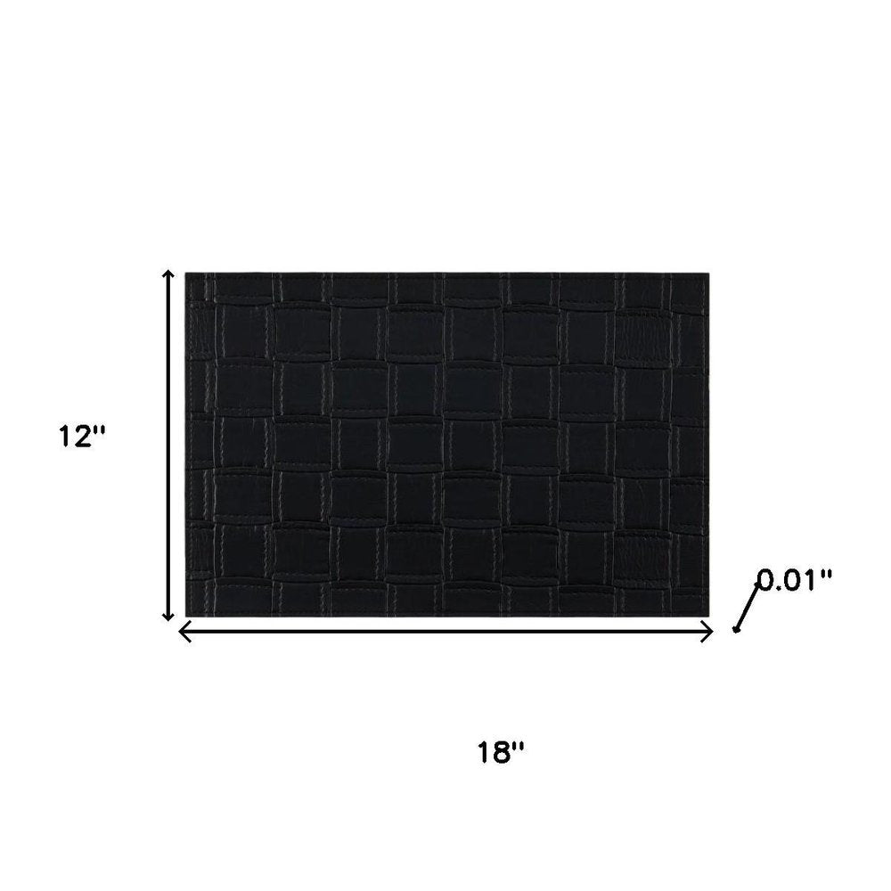 18" Set of Four Black Basketweave Faux Leather Placemats